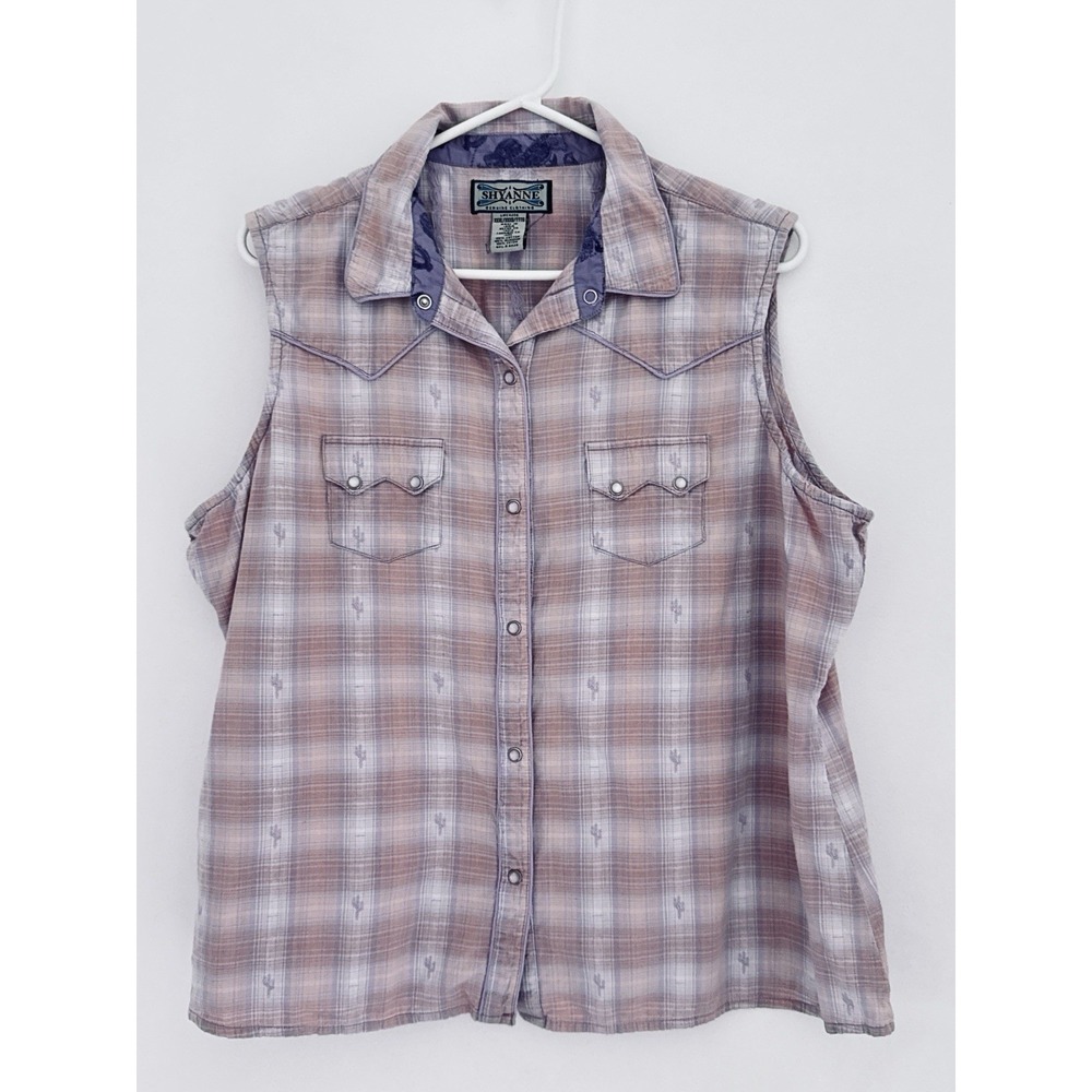 Shyanne Shirt Womens 3XL Plaid Western Floral Pearl Snap 100% Cotton Sleeveless